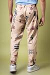 Shop_Doodlage_Beige Twill Printed Abstract Darius Pleated Pant For Men_at_Aza_Fashions