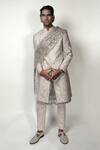 Shop_Rohit Gandhi + Rahul Khanna_Off White Silk Linen Plain Trouser _at_Aza_Fashions