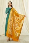 Shop_Naintara Bajaj_Yellow Brocade, Silk Zari, Fringe Floral Woven Banarasi Art Dupatta _at_Aza_Fashions