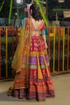 Shop_Irrau by Samir Mantri_Multi Color Dupion Printed And Hand Embroidered Floral Plunge Panelled Lehenga Set _at_Aza_Fashions