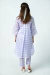 Jyoti Bansal_Purple Cotton Lace, Embroidery Round Neck Gingham Pattern Long Top And Pant Set _Online_at_Aza_Fashions