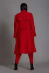 Shop_MATI_Red 100% Cotton Solid Notched Milestone Long Trench Jacket _at_Aza_Fashions