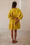 Shop_Kharakapas_Yellow Mul Cotton V Neck Marigold Tiered Dress  _at_Aza_Fashions