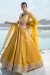 Shop_Seeaash_Yellow Lehenga And Blouse Shimmer Chanderi & Dupatta Net Embroidery Mirror V Set _at_Aza_Fashions