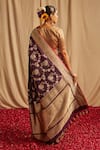 Shop_Paaprika_Blue Pure Katan Silk Handwoven Floral And Stripe Pattern Kadhua Banarasi Saree _at_Aza_Fashions