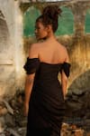 Shop_ZWAAN_Black Chiffon Plain Draped Sweetheart Neckline Midi Dress  _at_Aza_Fashions