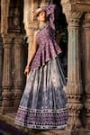 Shop_The Royaleum_Purple Upada Silk Printed Patola One Shoulder Peplum Top And Lehenga Set _at_Aza_Fashions