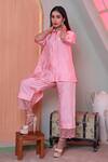 Shop_Sunita Nagi_Pink Dupion Silk Embroidered 3d Flower Collared Neck Placement Kurta And Pant Set _at_Aza_Fashions