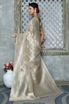 Shop_Nazaakat by Samara Singh_Grey Silk Blend Woven Bloom And Striped Saree_at_Aza_Fashions