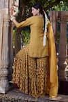Shop Kritika Dawar Yellow Silk, Chanderi Beads Scoop Neck Floral Print Mulmul Kurta Gharara Set at Aza Fashions Shop_Kritika Dawar_Yellow Silk, Chanderi Beads Scoop Neck Floral Print Mulmul Kurta Gharara Set _at_Aza_Fashions