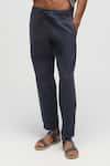 Shop_Terra Luna_Blue 100% Organic Handloom Oxford Cotton Solid Drawstring Pant _at_Aza_Fashions