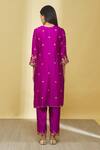 Shop_Surbhi Shah_Magenta Pure Spun Silk Hand Embroidered Dori Notched Floral Kurta Pant Set _at_Aza_Fashions
