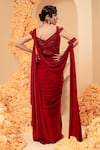 Shop_Adi By Aditya Khandelwl_Red Net, Satin Sequins, Crystals, Pearls, Double Palla Pre-stitched Saree Set _at_Aza_Fashions