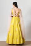 Shop_Salt and Spring_Yellow Chanderi Hand Embroidery Geometric Pattern Plunge V Lehenga Set  _at_Aza_Fashions