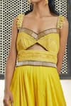 Shop_Surily G_Yellow Chanderi Hand Embroidery Badla Sweetheart Neck Yoke Jumpsuit  _at_Aza_Fashions