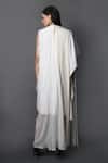 Shop_Swatee Singh_White Crepe Fringe Round Neck Asymmetric Dress _at_Aza_Fashions