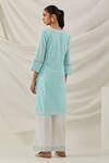 Shop_TIC_Blue Cotton Embroidered Chikankari V Solid Short Kurta With Lace Insert Palazzo _at_Aza_Fashions