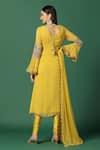 Shop_Two Sisters By Gyans_Yellow Kurta And Dupatta Georgette Embroidery Aari Work Round Yoke Set _at_Aza_Fashions