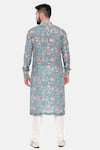 Shop_Mayank Modi - Men_Blue Muslin Print Mughal Floral Kurta Set_at_Aza_Fashions
