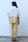 Shop_Linen Bloom_White Linen Embroidery Collared Color Block Shirt _at_Aza_Fashions