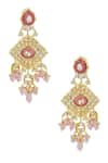 Shop_Tizora_Gold Plated Kundan Carved Stone Earrings _at_Aza_Fashions