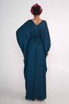Shop_Merge Design_Blue Modal, Satin Embroidery, Stones V-neck Coin Kaftan With Belt _at_Aza_Fashions