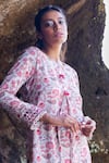 Shop_Yogita Kadam_Off White Pure Muslin Hand Floral Print Straight Kurta And Pant Set  _at_Aza_Fashions