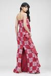 Shop_Shruti S_Red Modal, Satin Ruffles Off-shoulder Hand Block Print Strapless Gown _at_Aza_Fashions