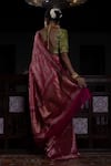 Shop_Kasturi Kundal_Fuchsia Pure Silk Floral And Chevron Roop Raj Banarasi Handloom Saree For Women_at_Aza_Fashions