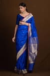 Shop_Devissha_Blue Pure Katan Silk Handwoven Floral Handloom Banarasi Saree _at_Aza_Fashions