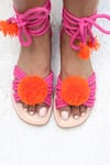 Shop_Sandalwali_Pink Leather Pom Pom Tie Up Sandals_at_Aza_Fashions