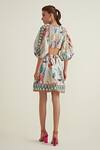 Shop_RANNA GILL_Multi Color Viscose Linen Print Meadow V Neck Midi Dress _at_Aza_Fashions