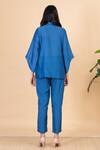 Shop_Chambray & CO._Blue Silk Embroidery Collared Jade Flower Shirt And Pant Set _at_Aza_Fashions