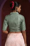 Shop_Weaver Story_Green Pure Silk V Neck Blouse _at_Aza_Fashions