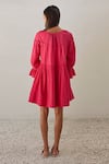 Shop_Kharakapas_Fuchsia Double Cotton Round Sweet Melody Dress  _at_Aza_Fashions