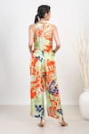 Shop_Garo_Green Russian Silk Floral Round Pattern Halter Jumpsuit _at_Aza_Fashions