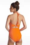 Shop_Kai Resortwear_Orange Halter Beach Bunny Neck Swimsuit  _at_Aza_Fashions