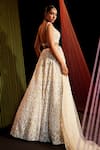 Shop_Roqa_Ivory Net Embroidery Sequin Leaf Neck Bridal Lehenga Set _at_Aza_Fashions