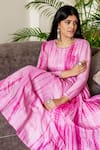 Shop_Cupid Cotton_Pink Silk, Cotton Embroidery Round Neck Tie Dye Pattern Anarkali Set _at_Aza_Fashions