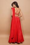 Ahi Clothing_Red Natural Crepe Hand Embroidered Sequins Sweetheart Neck Bustier And Lehenga Set _Online_at_Aza_Fashions