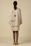 Shop_Shahin Mannan_Beige Poplin Embroidery Split V-neck Abstract Shapes Oversized Jacket Dress _at_Aza_Fashions