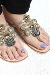 Shop_SANDALWALI_Gold Embroidered Queen Bee Sandals _at_Aza_Fashions