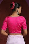 Shop_Weaver Story_Pink Satin Silk Hand Embroidered Zardozi Plunge Sweetheart Neck Pure Blouse _at_Aza_Fashions