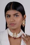Shop_Osvag India_Gold Plated Diamonds, Beads Layered Pendant Choker Set _at_Aza_Fashions
