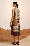 Shop_Cord_Beige Rayon Printed High Tea V Neck Zen Dress _at_Aza_Fashions