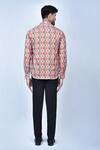 Shop_Khwaab by Sanjana Lakhani_Orange Cotton Printed Abstract Pattern Shirt_at_Aza_Fashions