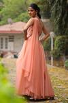Shop_House Of Tushaom_Peach Organza Sequins Asymmetric Embroidered One Shoulder Gown _at_Aza_Fashions