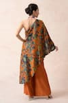 Shop_Thetaa_Orange Chanderi Silk Floral One Shoulder Kaftan Tunic And Palazzo Set _at_Aza_Fashions