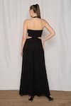 Shop_Amrta By Guneet Kondal_Black Viscose Beads, Sequins Plunge Neck Floral Embroidered Jumpsuit _at_Aza_Fashions