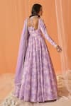 Shop_Lashkaraa_Purple Chanderi Beads, Embroidery Square Neck, Floral Printed Anarkali Set_at_Aza_Fashions